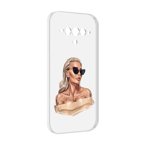 Чехол MyPads блондинка-в-очках женский для Doogee V30 задняя-панель-накладка-бампер