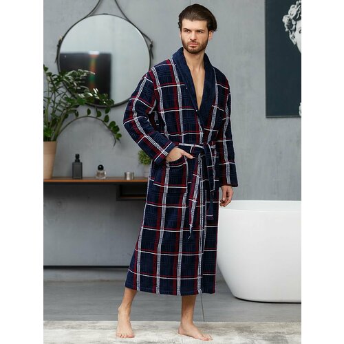 Халат LIDER TEKSTIL, длинный рукав, размер XL, бордовый, белый