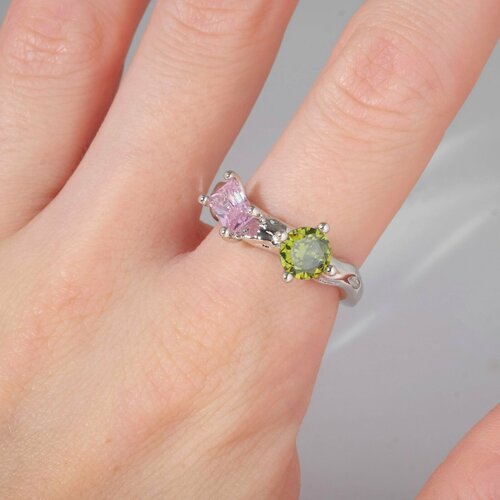 Кольцо ТероПром, фианит, розовый, зеленый кольцо фианит искусственный камень безразмерное серебряный