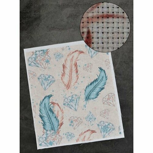 Наследие Канва цветная «Перья и кристаллы на бежевом фоне №14» 30 x 26 см.