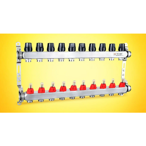 TiM KDS5010 (1х10 выходов), Коллекторная группа в сборе ( упрощённая), нержавейка коллекторная группа tim kd002 для теплого пола 2 выхода расходомер