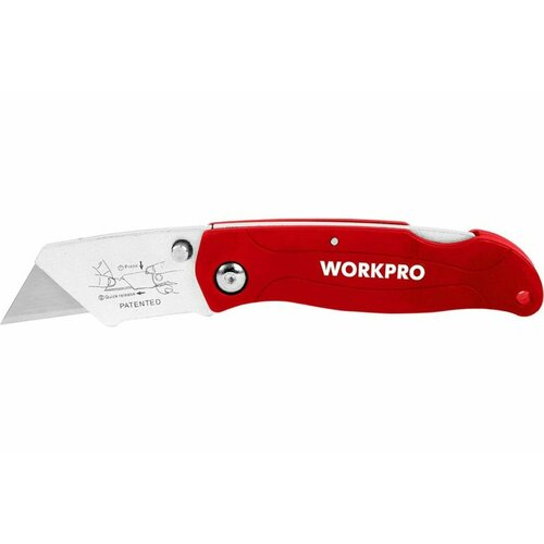 Складной быстросменный нож WORKPRO пластиковый, трапециевидные лезвия WP211002