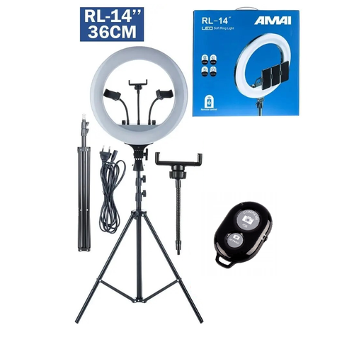 Светодиодная кольцевая лампа RL-14 профессиональная кольцевая LED-лампа 36 см усиленный штатив блютуз пульт для телефона 499000₽