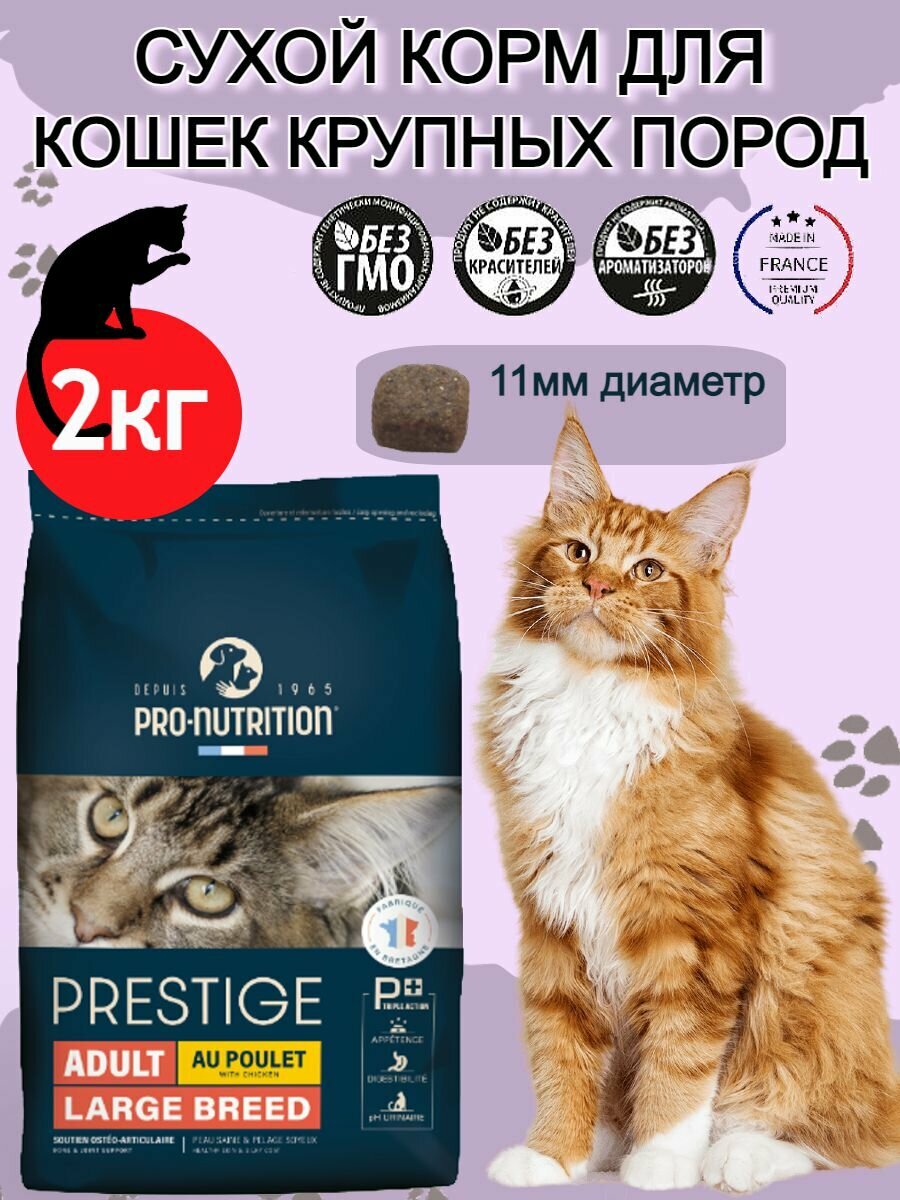 Полнорационный сухой корм для кошек крупных пород а также для кастрированных и стерилизованных котов Prestige Adult large Breed (2 кг)