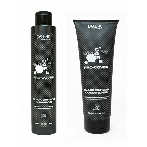 Набор для всех типов волос PRO-COVER Black Carbon шампунь 300 мл + кондиционер 250 мл, DEWAL, DCP20501_DCP20503 карбоновый шампунь для всех типов волос dewal cosmetics smart care pro cover black carbon shampoo 250 мл