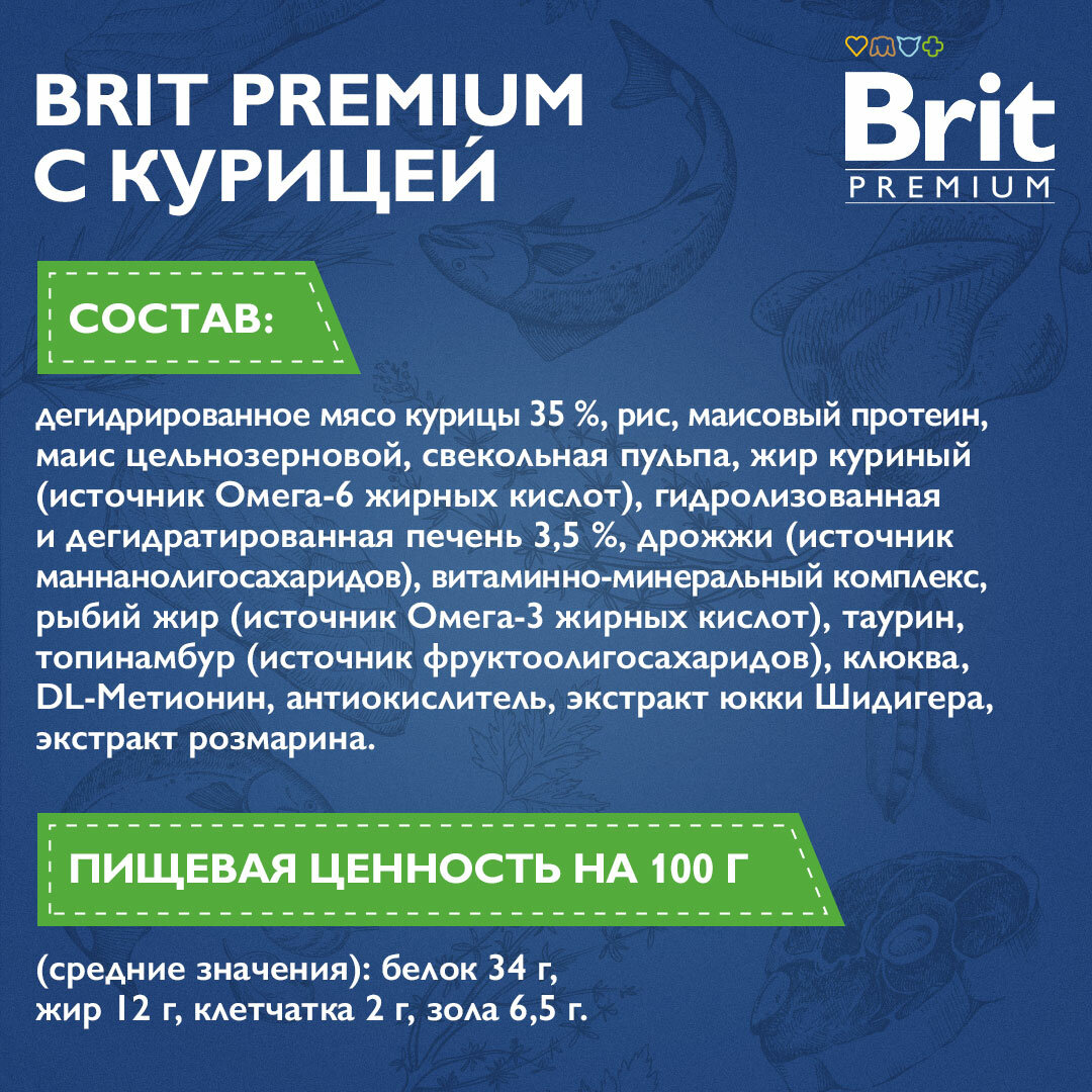 Сухой корм для стерилизованных кошек Brit Premium Sterilised с курицей 2 кг