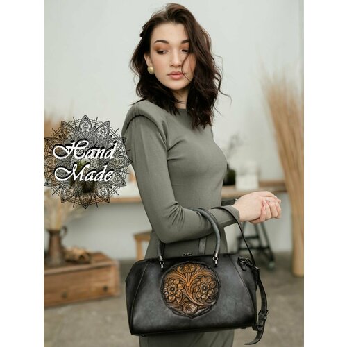 фото Сумка багет lumida, фактура тиснение, серый