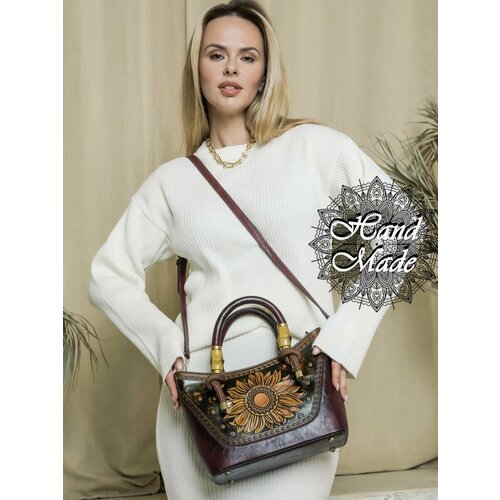 фото Сумка lumida, фактура тиснение, бордовый, коричневый