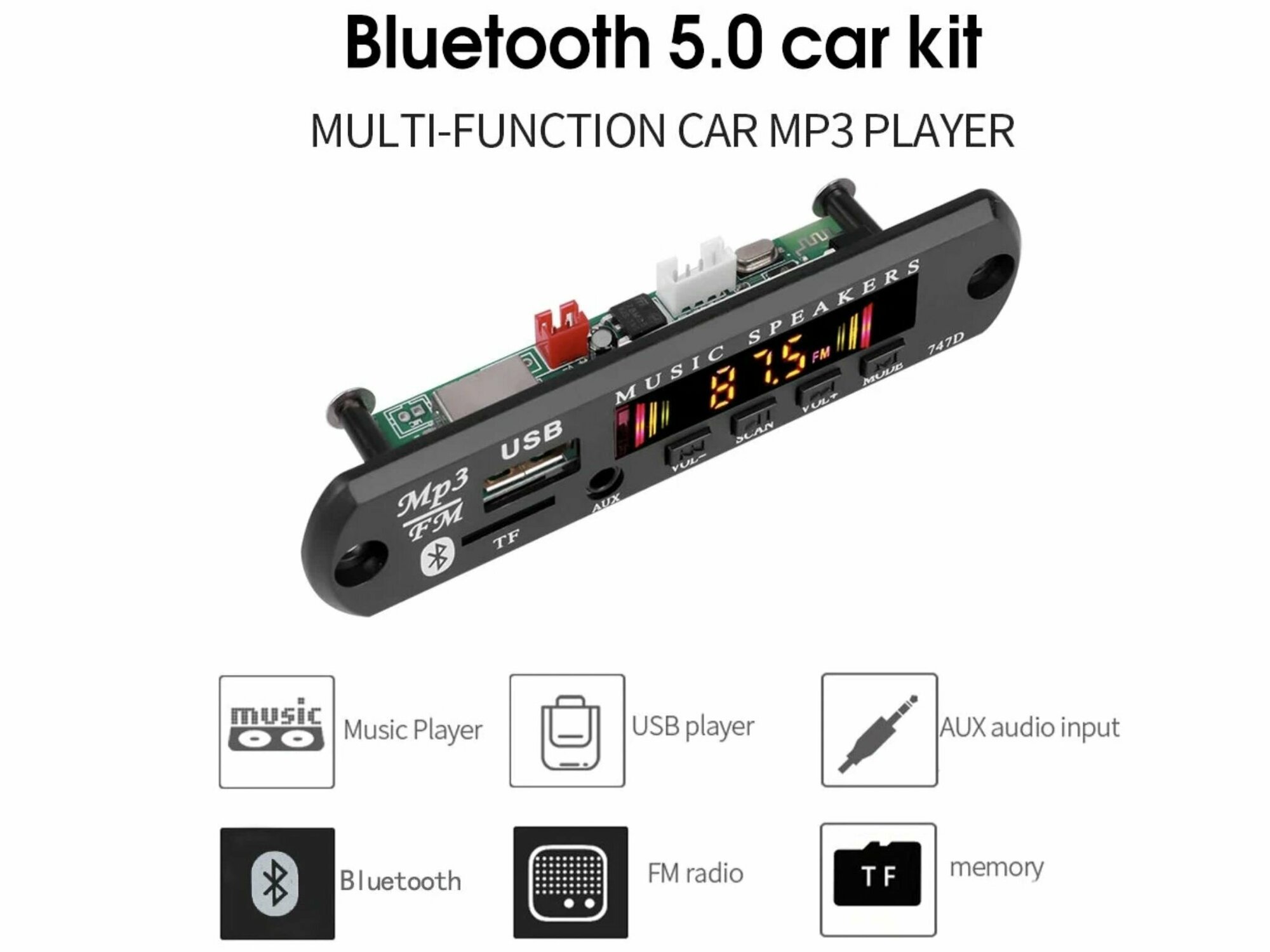 Декодер плата Bluetooth, AUX, USB, TF, FM-радио модуль с дистанционным управлением 9-12 В