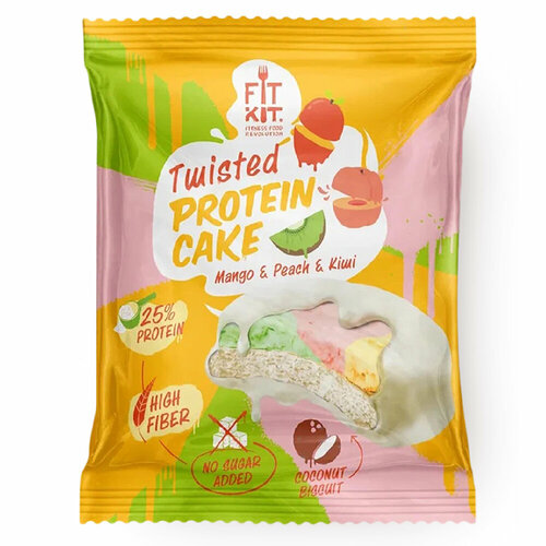 Fit Kit, TWISTED Protein Cake, 70г (Манго-Персик-Киви) подарочный набор best fit 8шт по 70г ассорти fit kit twisted protein cake