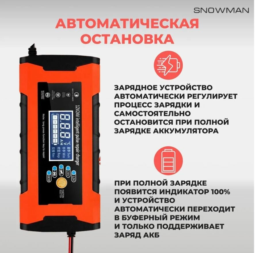 Зарядное устройство для автомобильного аккумулятора/ зарядка АКБ автоматическая 12-24V