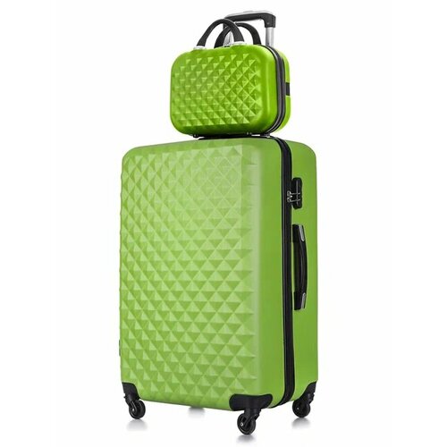 фото Комплект чемоданов l'case phatthaya, 2 шт., abs-пластик, рифленая поверхность, опорные ножки на боковой стенке, износостойкий, размер l, зеленый