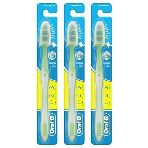 Oral-B Зубная щетка 1-2-3 Чистота Свежесть Даже между зубов, Средней жесткости, 3 шт. зубная щетка oral b 1 2 3 чистота свежесть даже между зубов средней жесткости 1 шт