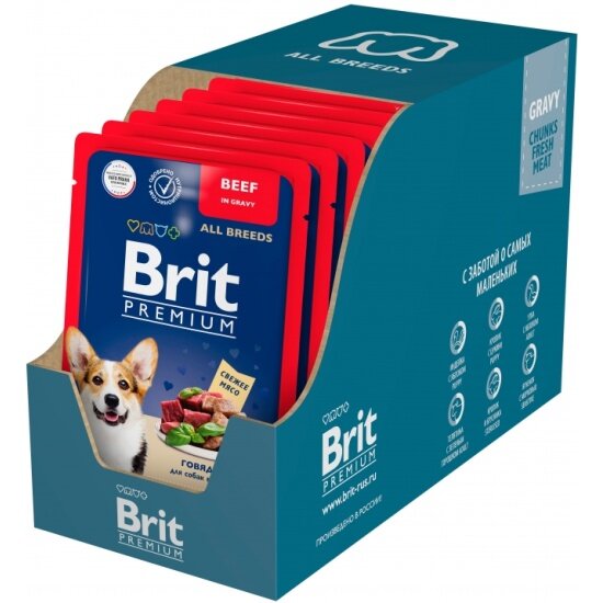 Корм влажный Brit Premium для взрослых собак всех пород говядина в соусе 14шт.*85г