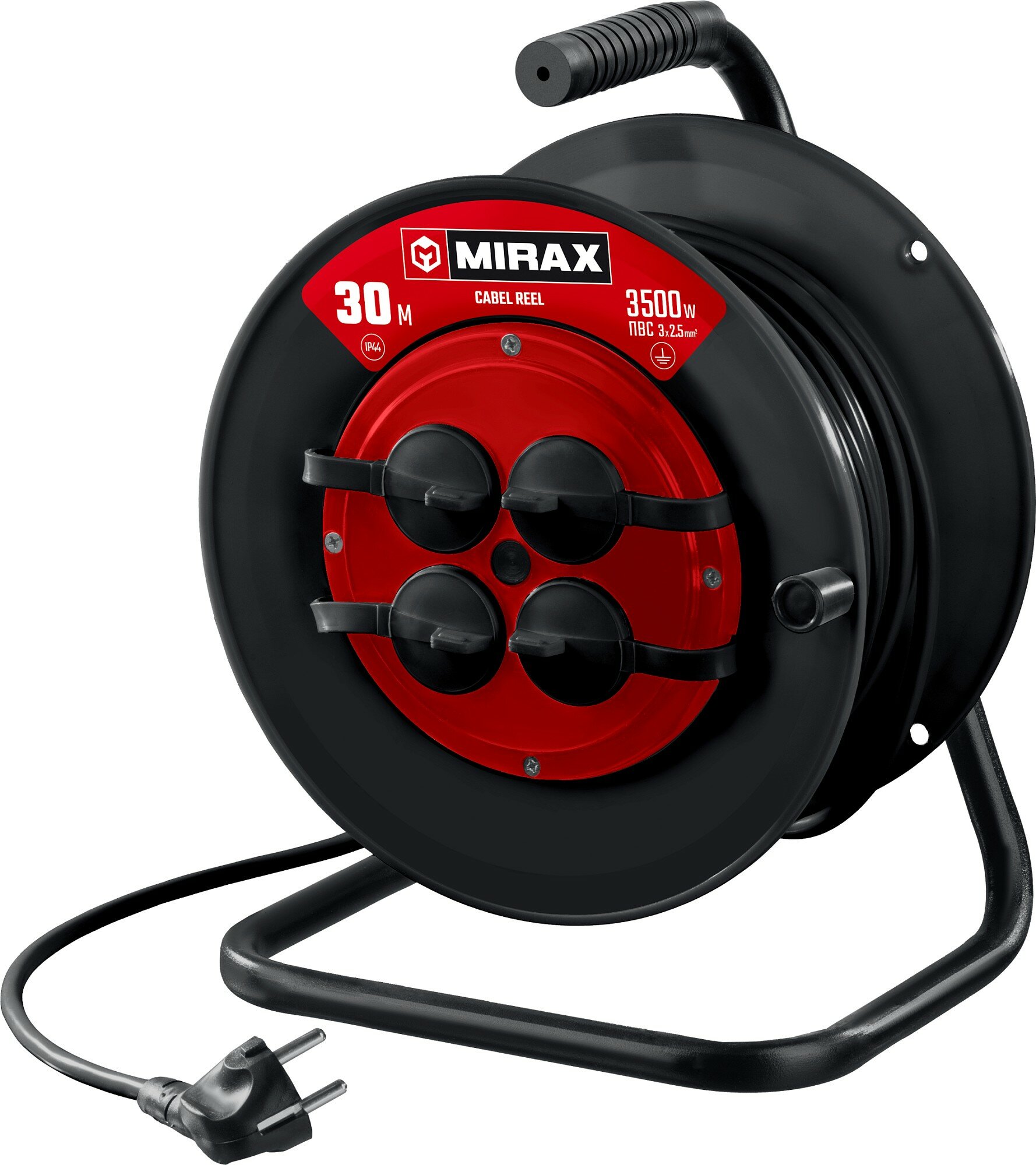 Силовой удлинитель на катушке Mirax ПВС 3х2.5 30м 3500Вт IP44