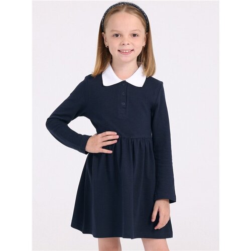 Школьное платье Апрель, размер 68-134, белый, синий школьное платье апрель размер 68 134 серый белый