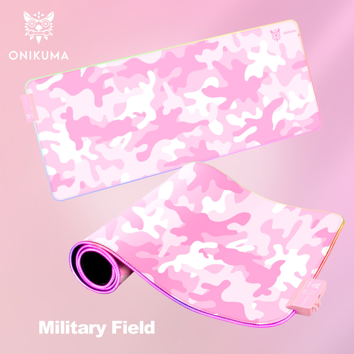 Коврик для мыши и клавиатуры Onikuma MP002 Military Field черный с RGB подсветкой