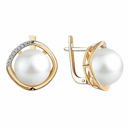 Серьги Prima Exclusive, красное золото, 585 проба, фианит, жемчуг