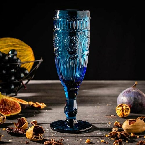 Бокал стеклянный для шампанского Magistro «Ларго», 180 мл, 7×19,7 см, цвет синий (комплект из 5 шт)