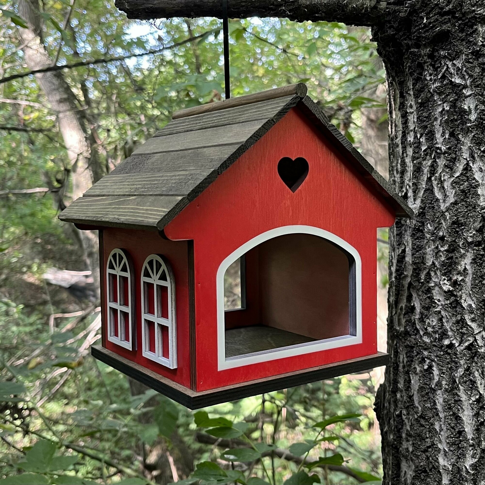 Кормушка для птиц PinePeak / деревянный скворечник для птиц подвесной для дачи и сада 220х210х170мм