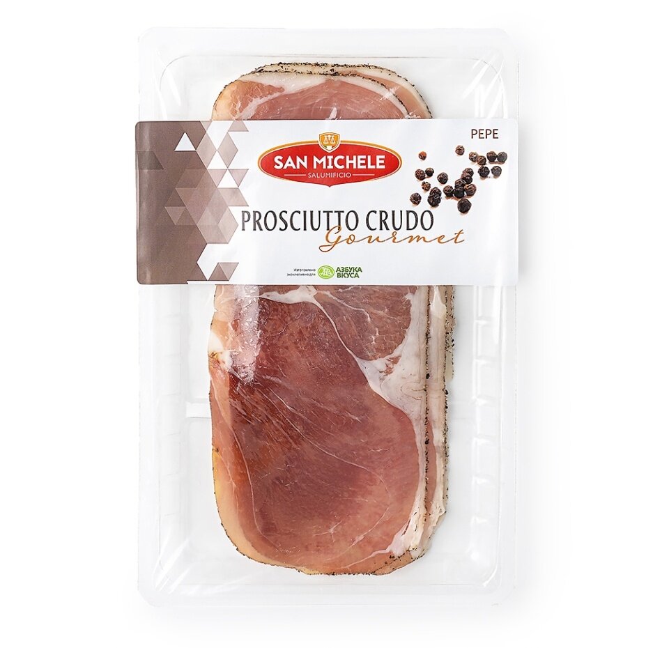 Окорок свиной сыровяленый «Прошутто крудо» с чёрным перцем, San Michele, 70 г, нарезка, Италия