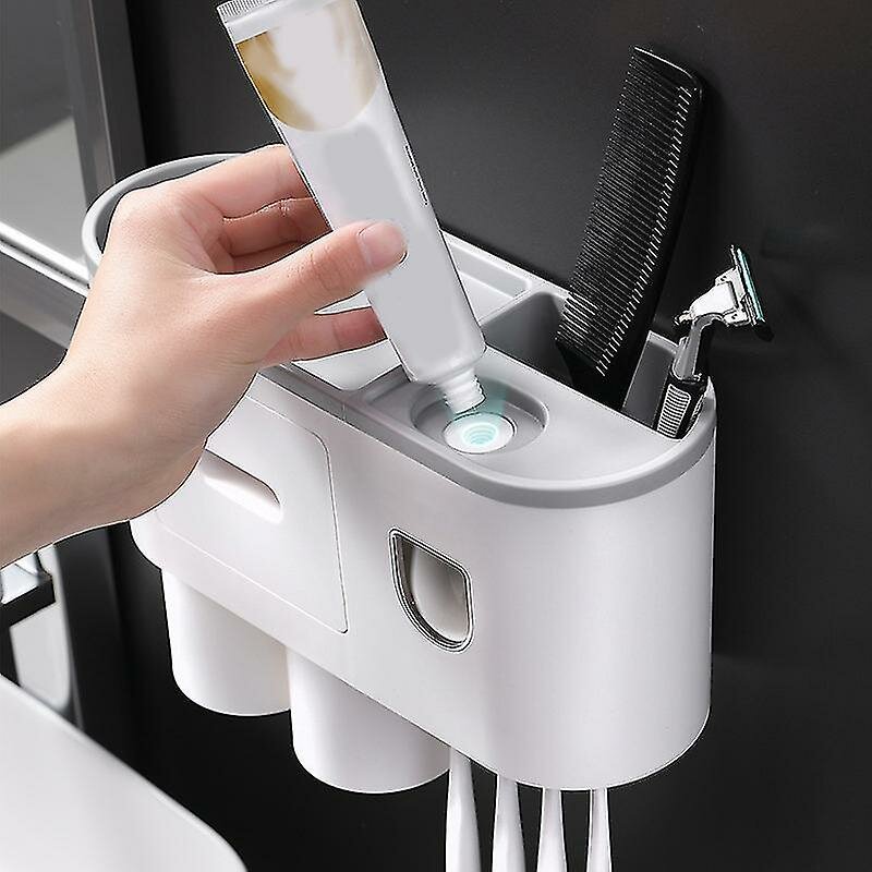 Органайзер для ванной с держателем для зубных щеток, дозатором для пасты и двумя стаканами