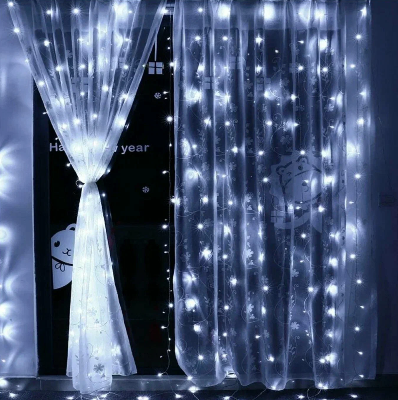 Светодиодная гирлянда занавес, 1,5х1,5 метра, 160 LED, 8 режимов, холодный белый
