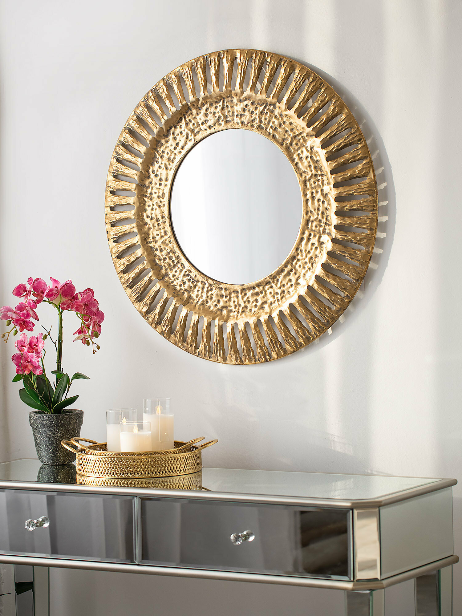 57-196 Зеркало настенное Занзибар 77х4х77см, Железо, золотистый, Glasar