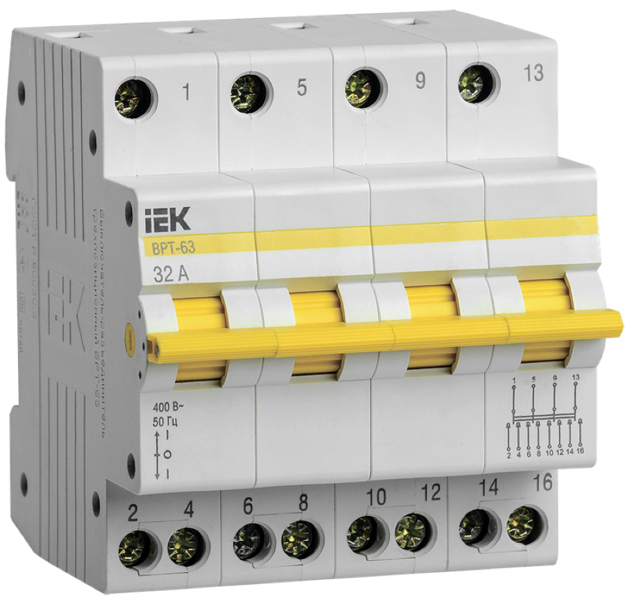 Выключатель нагрузки IEK / ИЭК ВРТ-63 трехпозиционный, 4P 32A, MPR10-4-032 / разъединитель