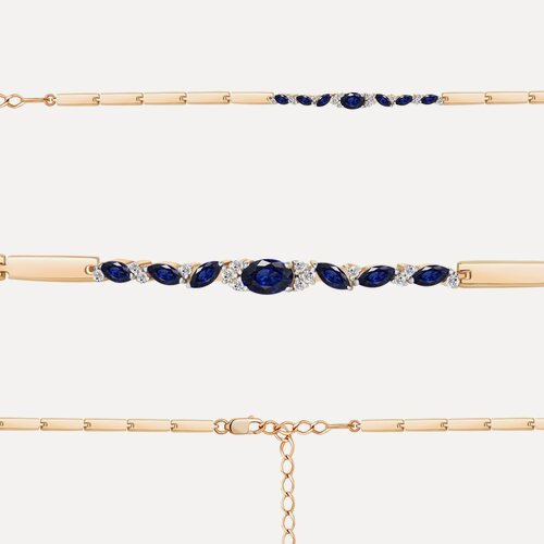 Изображение товара Жесткий браслет, серебро, 925 проба, золочение, фианит, сапфир синтетический