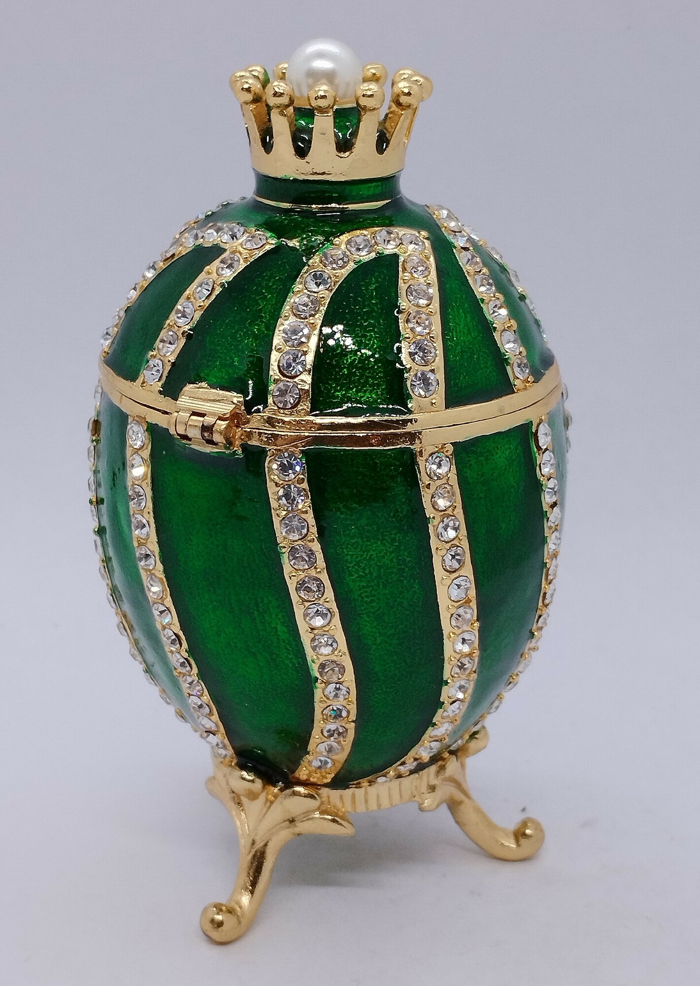 Яйцо Фаберже витое с короной, большое, зелёное, арт . 618-01