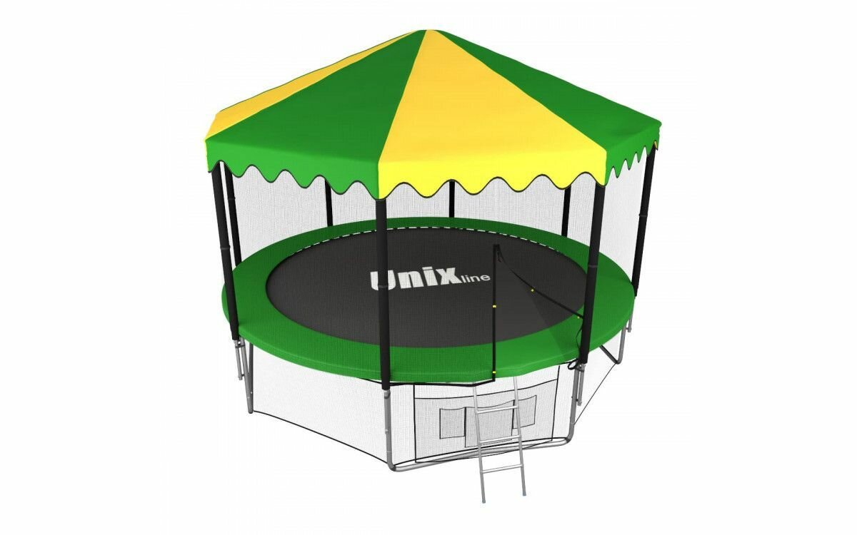 Батут UNIX line 12 ft с крышей зеленой (внешняя сетка)