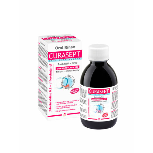 фото Ополаскиватель обезболивающий curasept oral rinse ads 220, хлорбутанол, хлоргексидин 0,20% , 200 мл