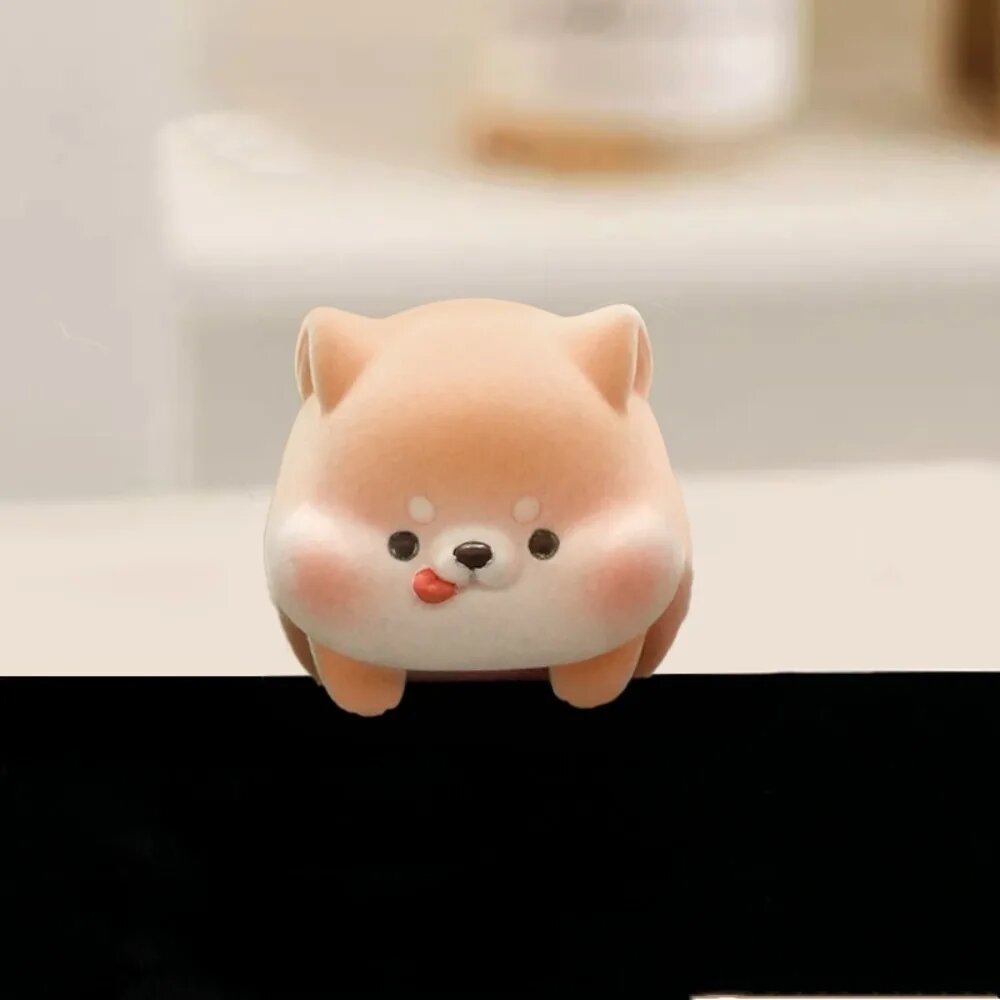 Flocking Computer Monitor Decoration Panda Dog Computer Display Screen Animal Model Cartoon Desk Ornament Center Console Doll, Dog
