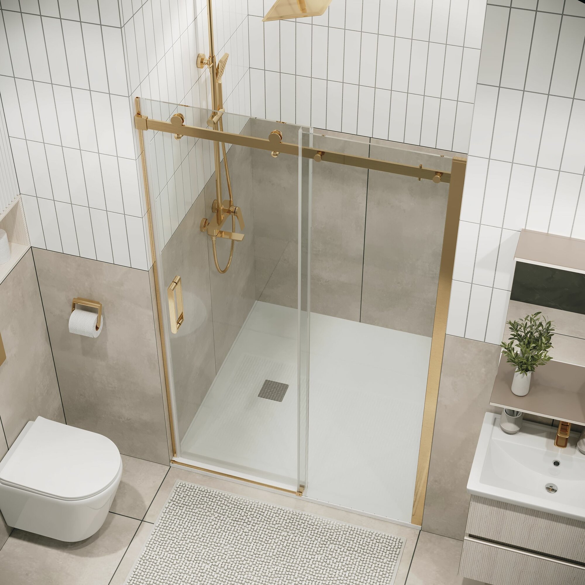 Дверь в нишу Grossman Classic 100. K33.04.100.32.00 (100х195) золото сатин стекло прозрачное раздвижная 1 место