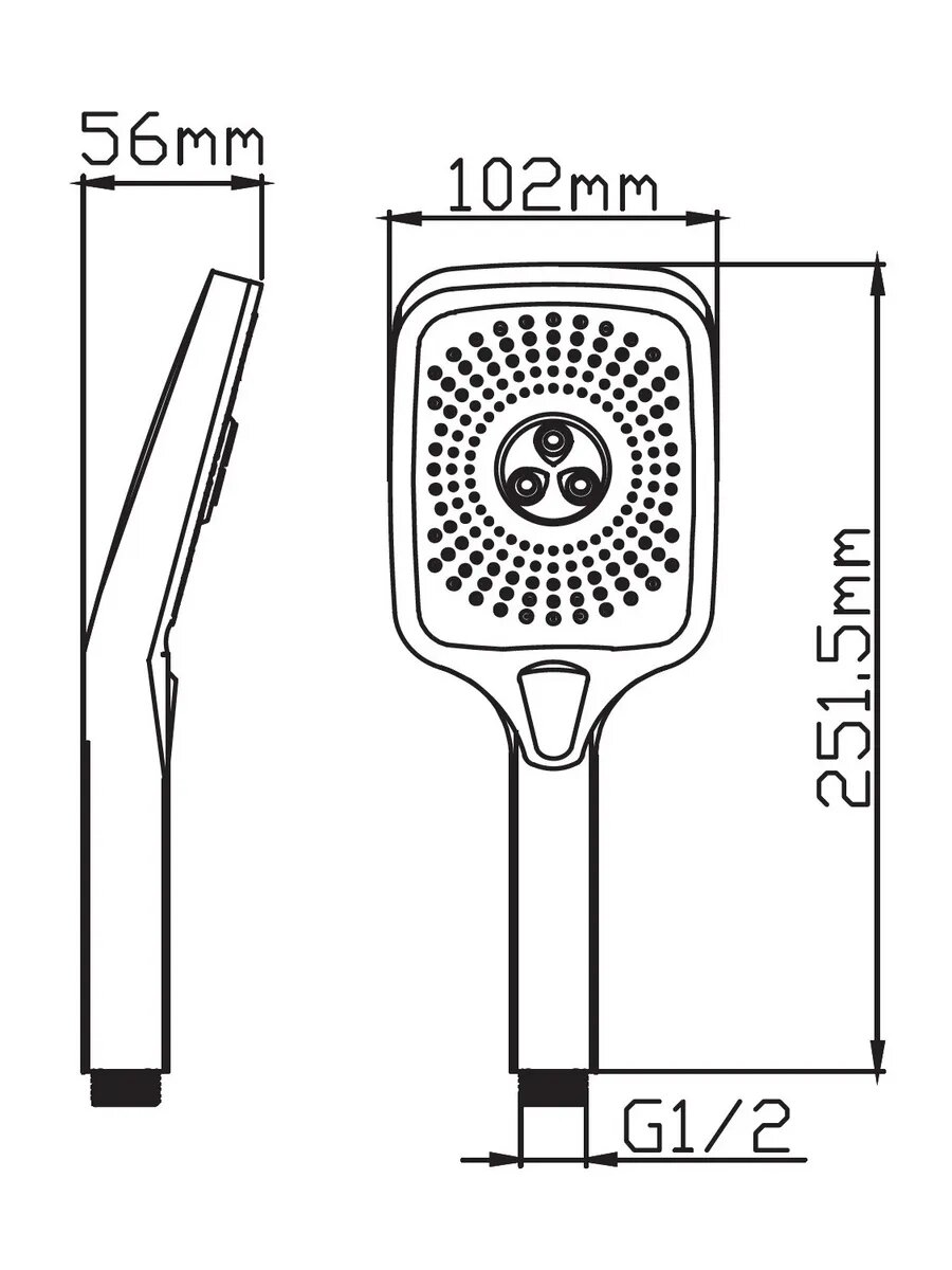 Лейка для душа DIADONNA, ABS-пластик, матовая, с тремя режимами, черная — фото 1