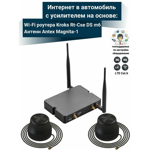 фото Wifi роутер для автомобиля 4g kroks rt-cse ds m6 с двумя антеннами antex magnita-1 netgim