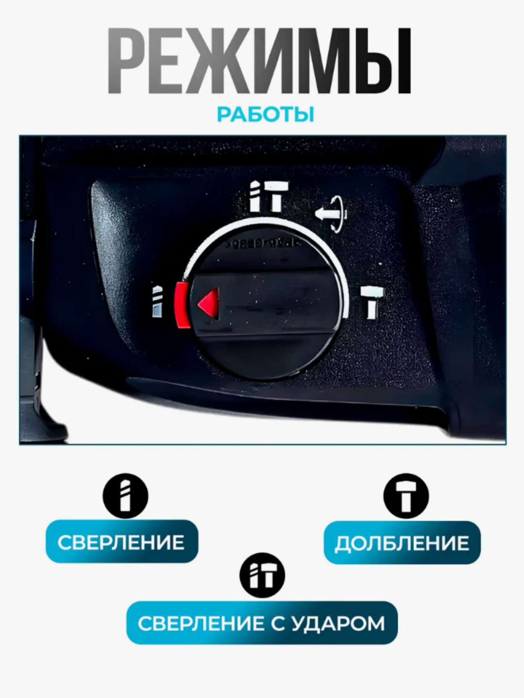 Перфоратор SDS PLUS, 3x режимный, 26 mm кейс для хранения, сверла в комплекте — фото 1