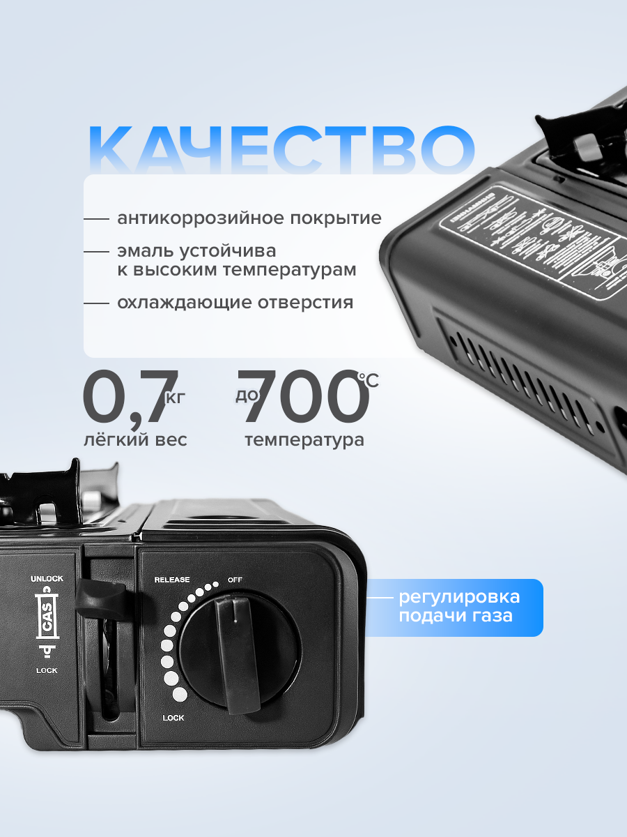 Туристическая газовая плита, портативная газовая плитка походная с переходником в кейсе керамическая — фото 1