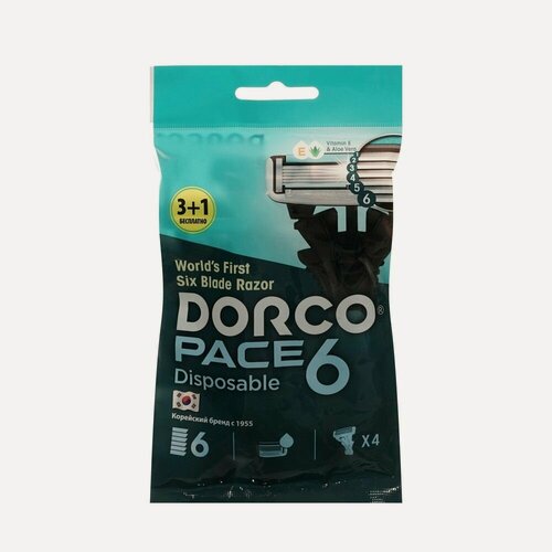 Изображение товара Мужские одноразовые станки Dorco Pace 6 лезвий 4шт