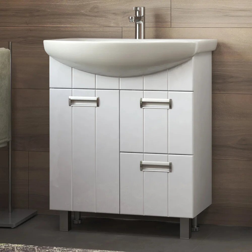 Тумба с раковиной Vigo Diana 70 напольная 71 5 см из МДФ из фарфора с ящиками белая полукруглая в современном стиле