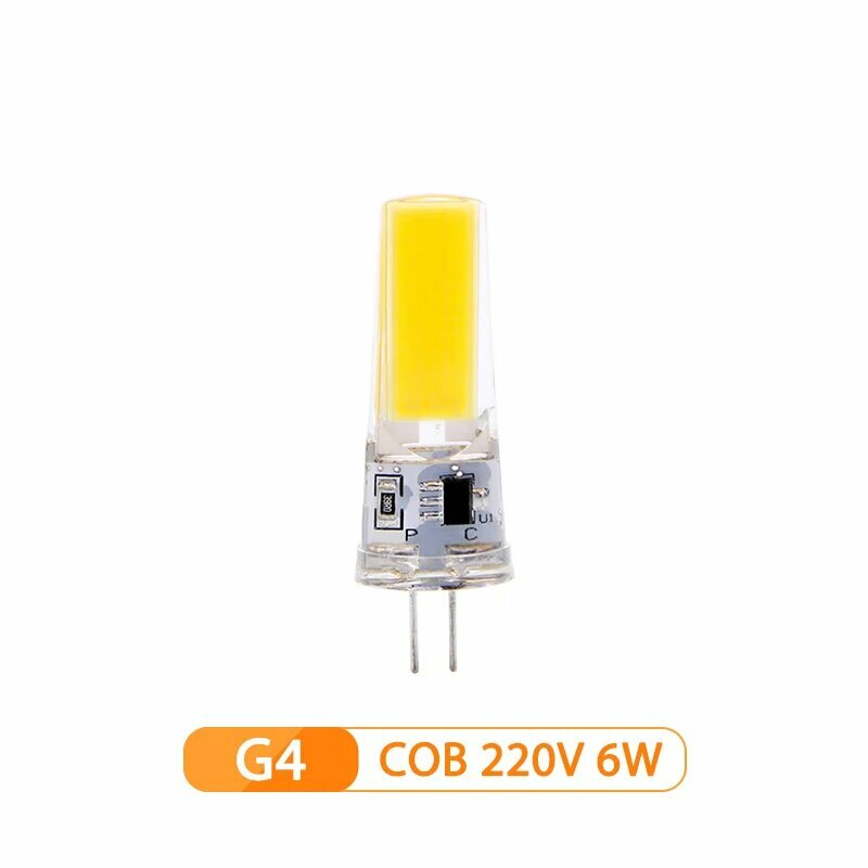 10 шт./лот COB LED G4 G9 E14 3 Вт 6 Вт Лампа переменного тока 12 В 220 В Светодиодная лампа Прожектор Люстра Освещение Замена галогенных ламп 30 Вт 60 Вт G4 AC220V 6W Желтый