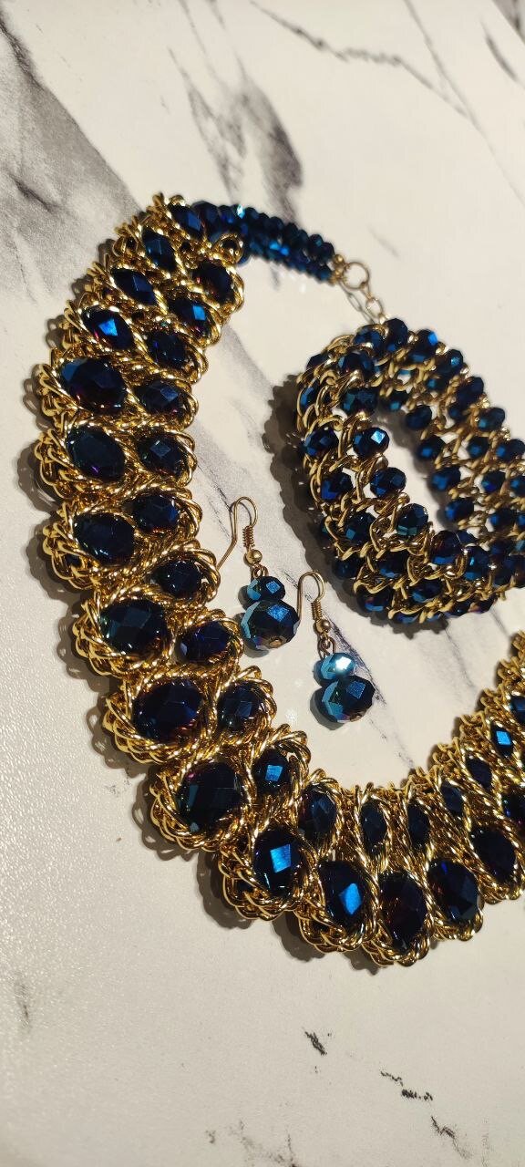 Комплект бижутерии: серьги, цепь, браслет, фианит