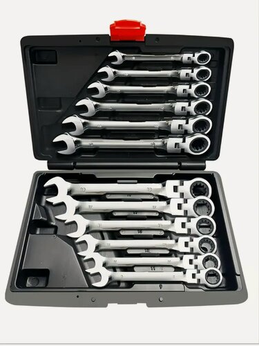 Изображение товара Набор трещоточных гаечных ключей TWS, хромованадиевый, с шарниром, 12шт