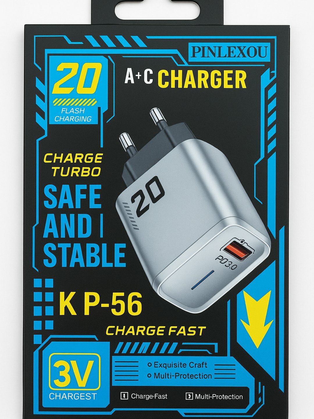 Зарядное устройство KING Turbo, USB-A/C, быстрая зарядка, черный — фото 1