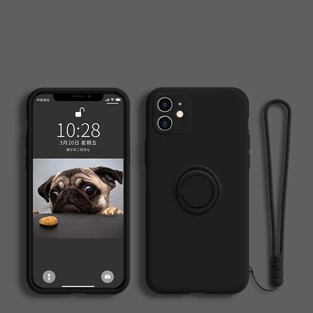 Черный силиконовый чехол с кольцом для iPhone 17 Pro Max