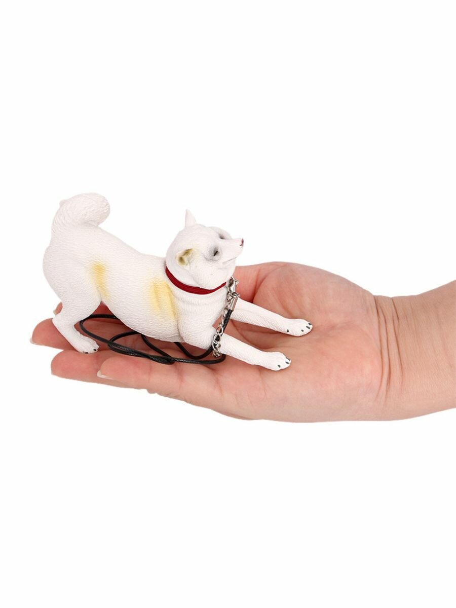 Фигурка собака белая Шиба на поводке — фото 1