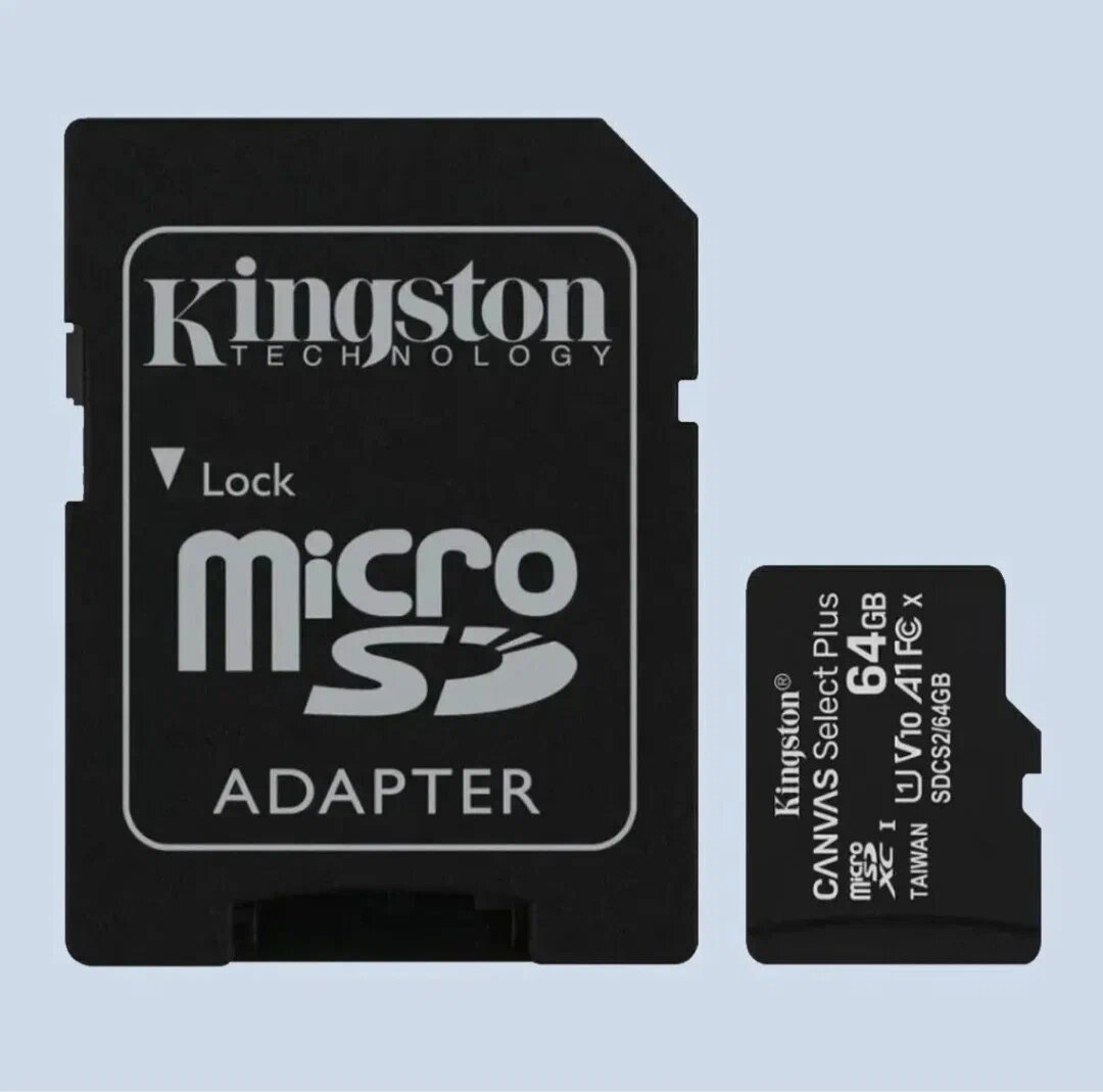 Карта памяти Kingston microSDHC 64 ГБ Class 4, R 4 МБ/с, адаптер на SD
