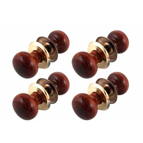 Ручка-кнопка дверная, дерево 1Бт2 темная, золотая планка, матовый лак (комплект 4 штуки)