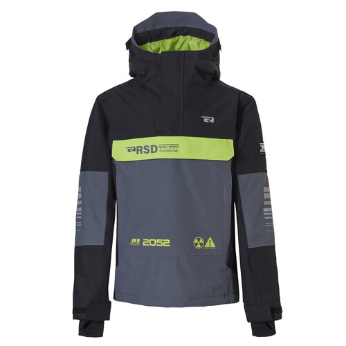 Горнолыжная куртка Rehall для мальчиков, регулируемый капюшон, водонепроницаемая, воздухопроницаемая, мембранная, карман для ски-пасса, размер 128, черный, серый